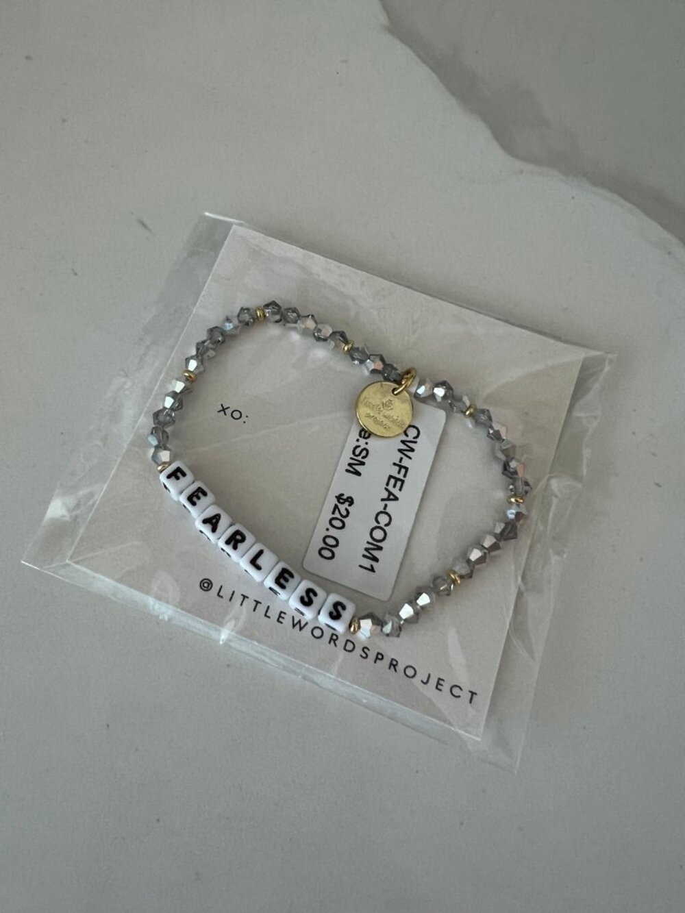 Little Words Project Fearless Bracelet Gray Crystal Beads Small New in Package
